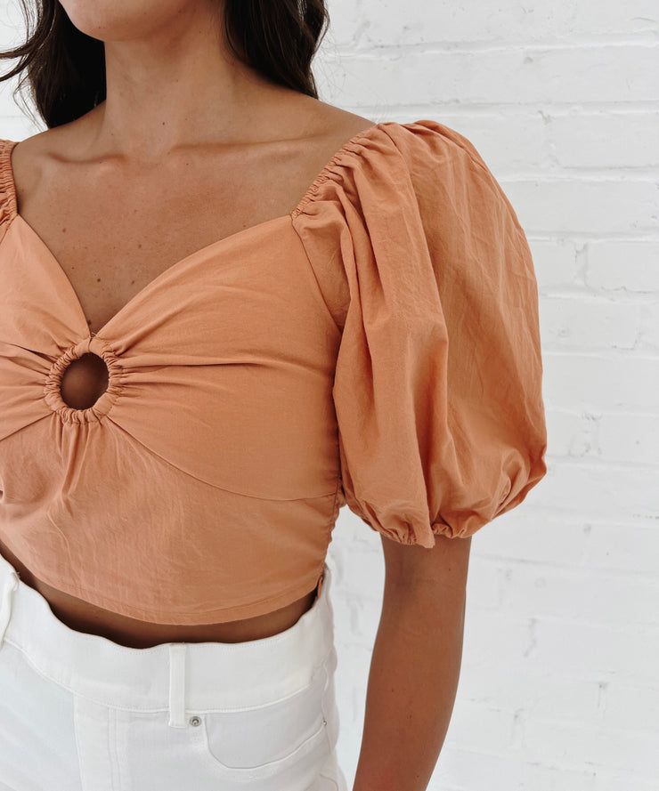 Cotton Cutout O Ring Crop Top - APRICOT