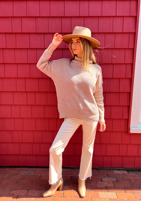 The Chenille High Neck Sweater - Sand