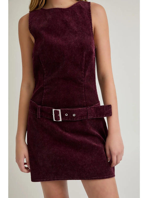 On The Spot Mini Belt Dress - Dark Maroon
