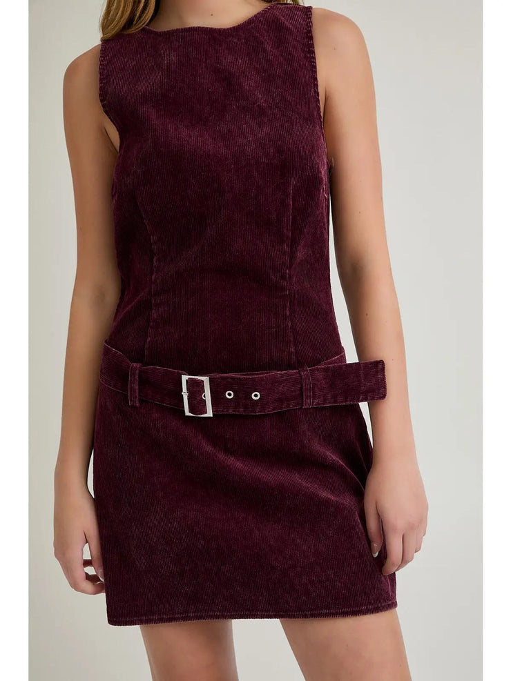 On The Spot Mini Belt Dress - Dark Maroon