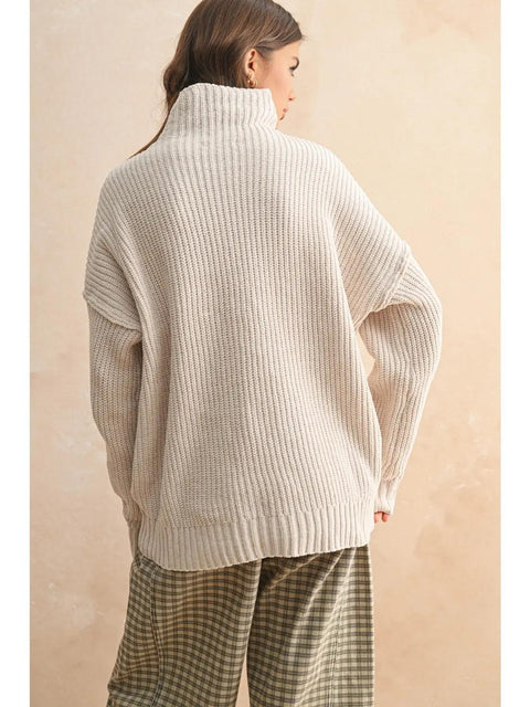 The Chenille High Neck Sweater - Cream