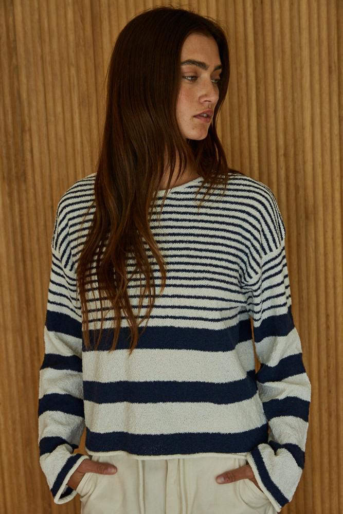 Ellie Sweater Top - Ivory/Navy