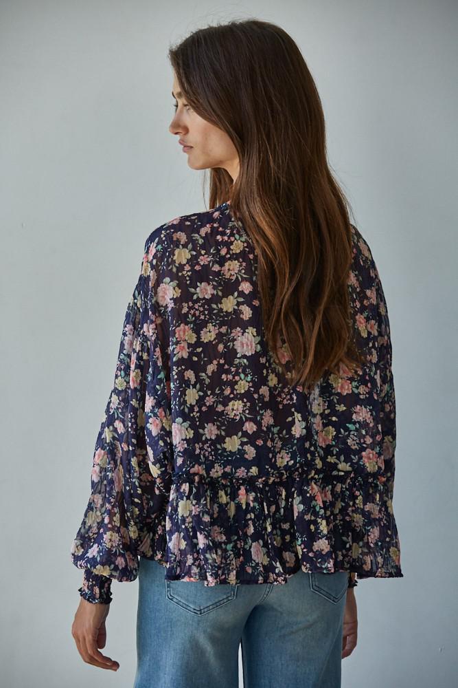 Floral Dawn Top - Navy