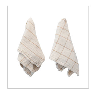 Double Cloth Napkins with Grid/Stripe Pattern, Set of 4