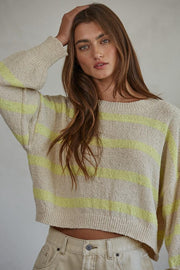 Rowan Striped Sweater Top - Natural/Lime