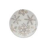 Stoneware Plate w/ Gold Electroplated Snowflakes, White
