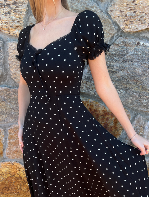 Sweet Bliss Dot Midi Dress - Black