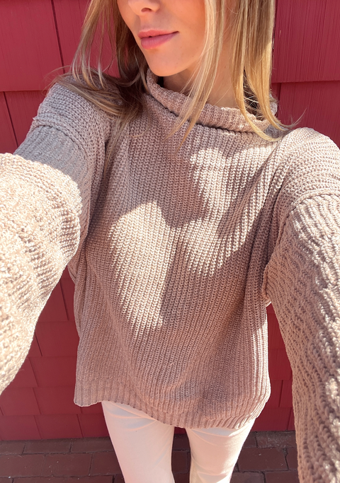 The Chenille High Neck Sweater - Sand