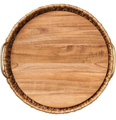 Anchor Round Tray with Metal Handles and Acacia Wood Liner