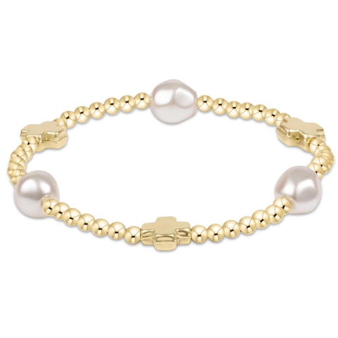 E. Newton Signature Cross Admire Pearl Pattern 3mm Bead Bracelet - Gold