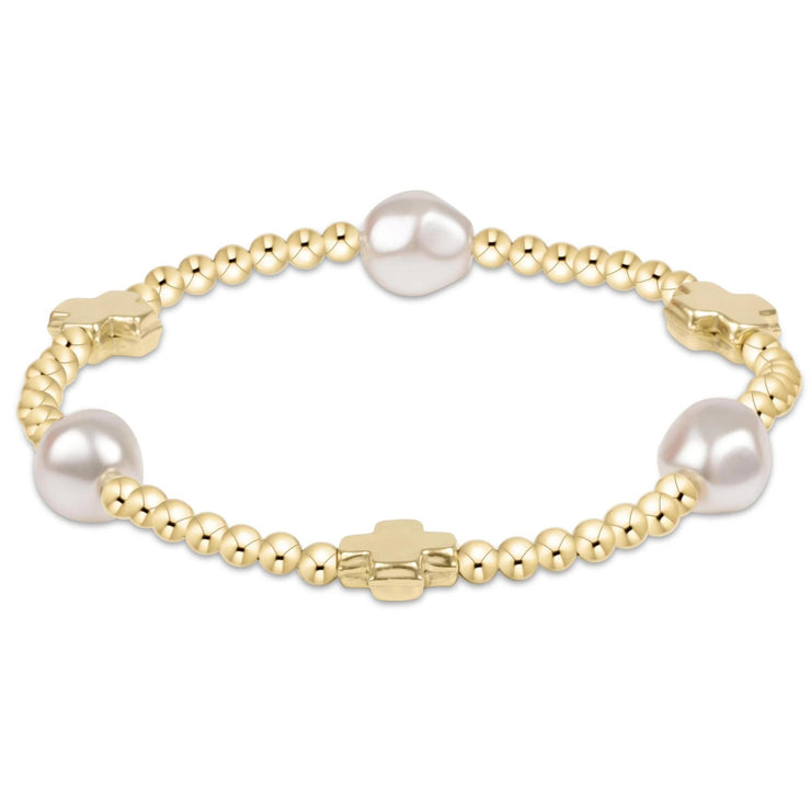 E. Newton Signature Cross Admire Pearl Pattern 3mm Bead Bracelet - Gold