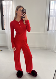 Holly Pointelle Long Sleeve Top - Red