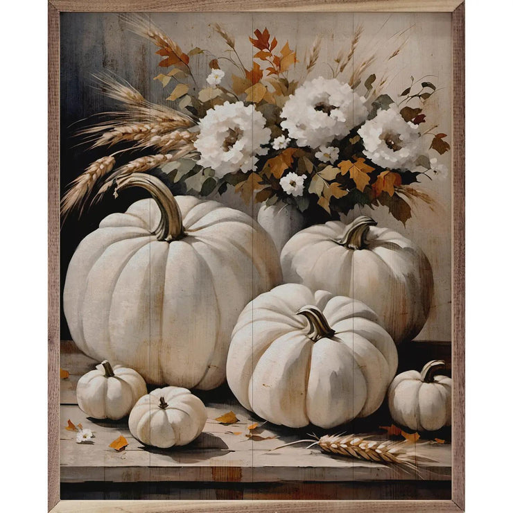 White Pumpkins On Table Wall Decor