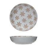 Stoneware Bowl w/ Wax Relief Snowflakes, Reactive Glaze, White