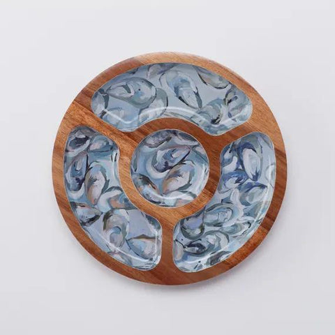 Wooden Pewter Shells Snack Tray