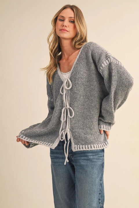On The Contrast Sweater- Grey