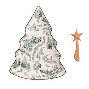 Green Toile Tree Platter Set