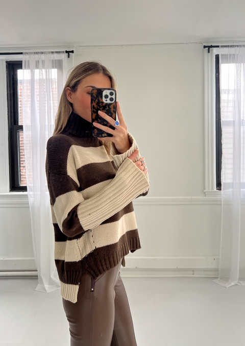 Kaila Oversized Knit Sweater - Brown/Khaki