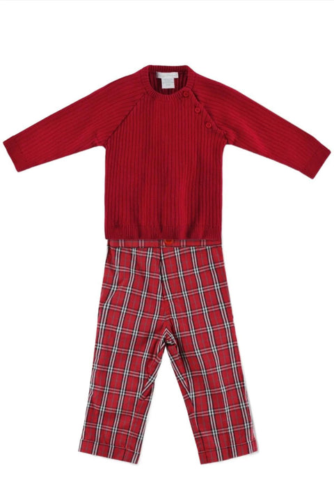 Baby Boy Red & White Plaid Pant Set