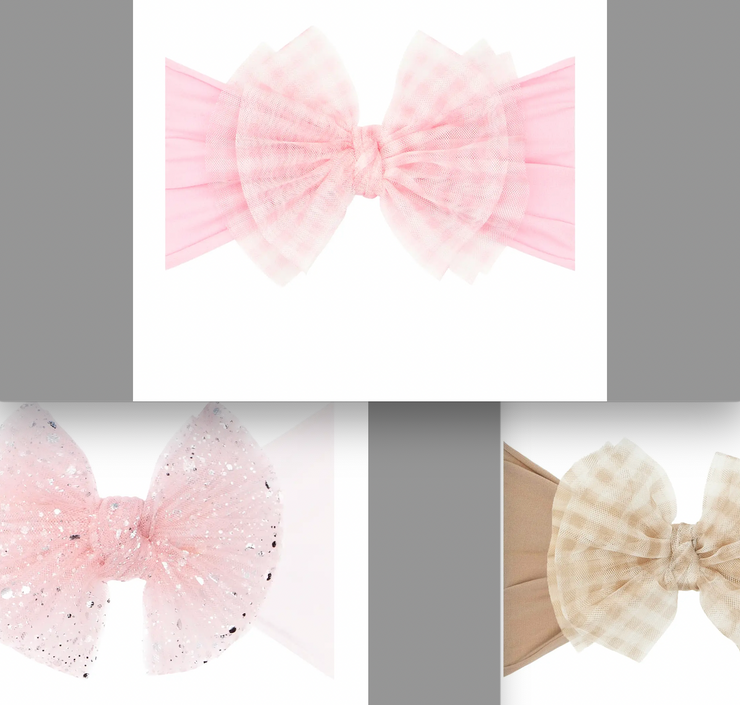 Soft Nylon Headband with Tulle Bow - LARGE, ALL STYLES