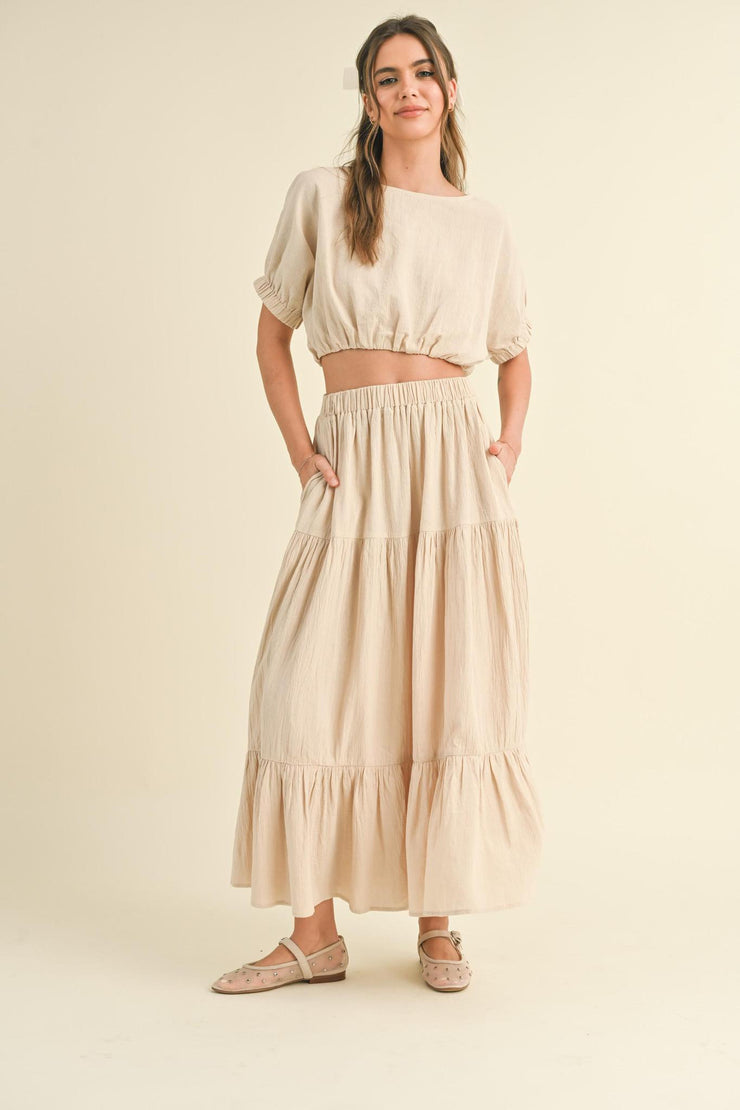 Changing Tides Tiered Maxi Skirt - Beige