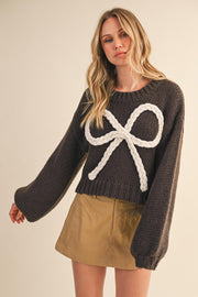 Bow Babe Chunky Sweater - Mocha