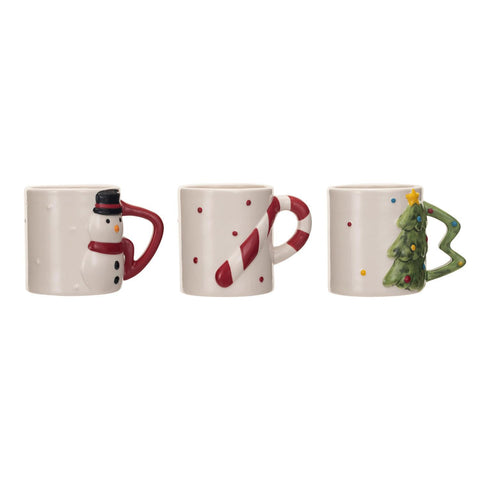 12 oz. Stoneware Holiday Mug w/ Shaped Handle, 3 Styles