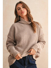 The Chenille High Neck Sweater - Sand