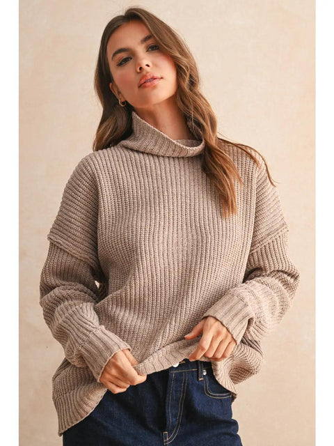 The Chenille High Neck Sweater - Sand
