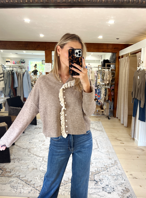 Lovelace Trim Cardi - Mocha