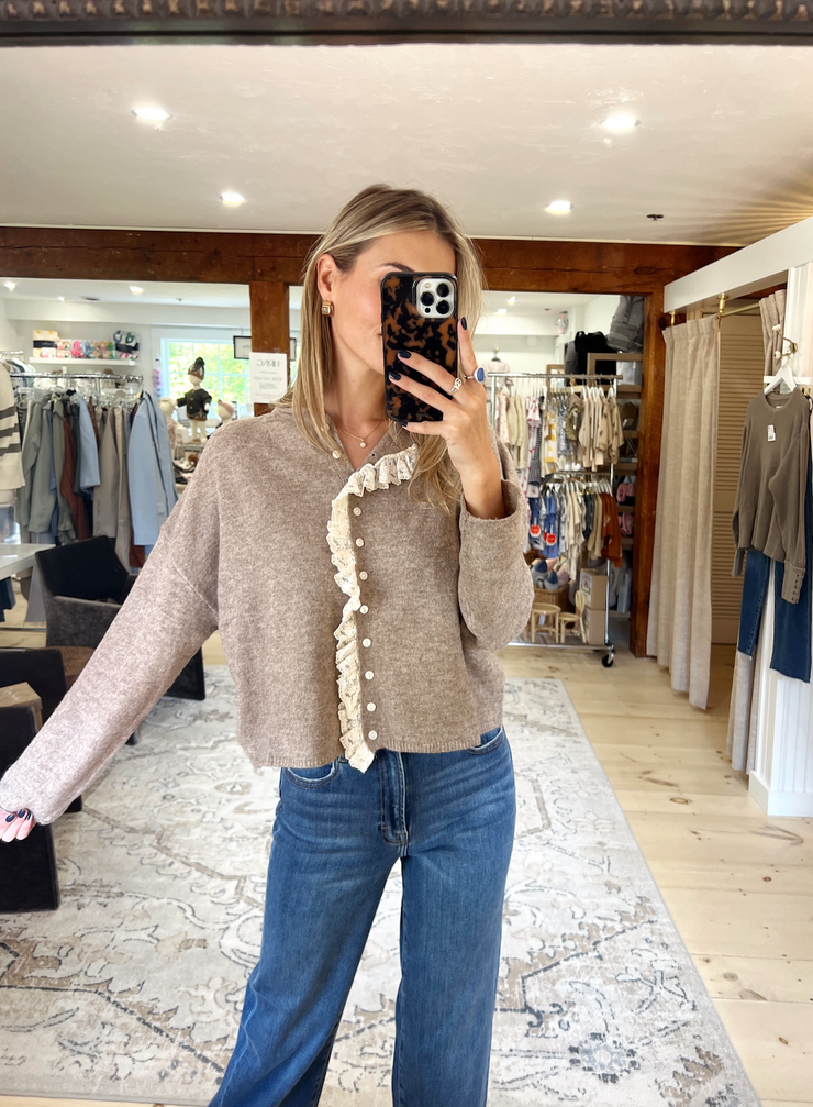 Lovelace Trim Cardi - Mocha