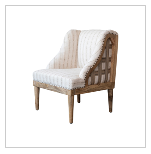 Woven Cotton Upholstered Striped Chair w/ Mango Wood Legs, KD
