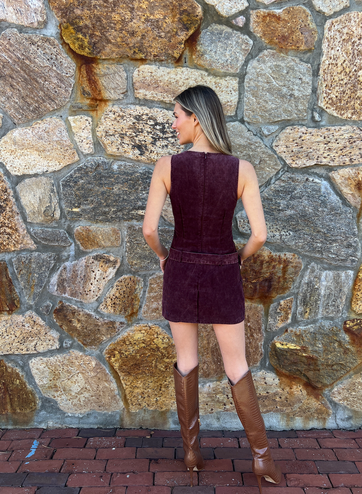 On The Spot Mini Belt Dress - Dark Maroon
