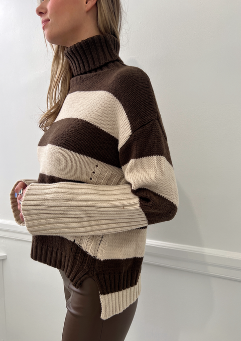 Kaila Oversized Knit Sweater - Brown/Khaki
