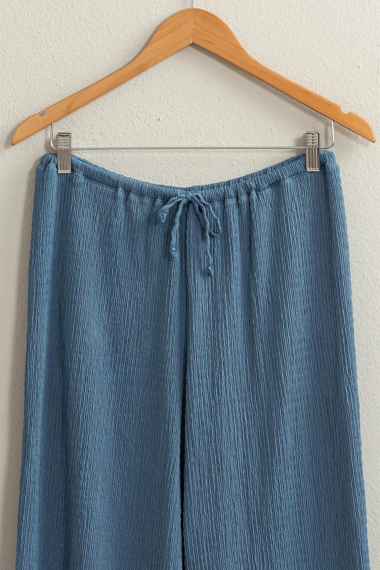 Take A Break Wide Leg Drawstring Pants - GREY BLUE