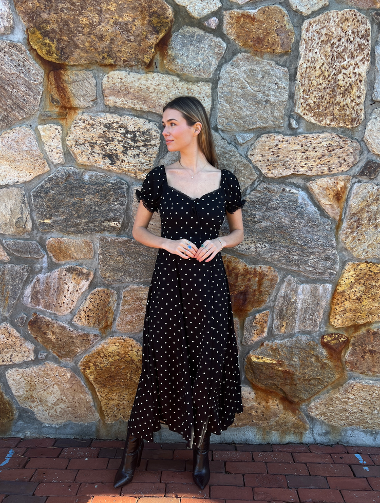 Sweet Bliss Dot Midi Dress - Black