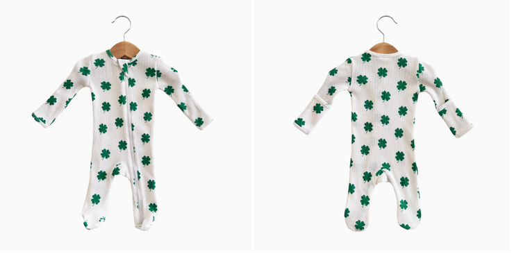 Organic Waffle 2-Way Zip Footie, Clover