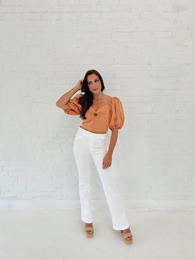 Cotton Cutout O Ring Crop Top - APRICOT