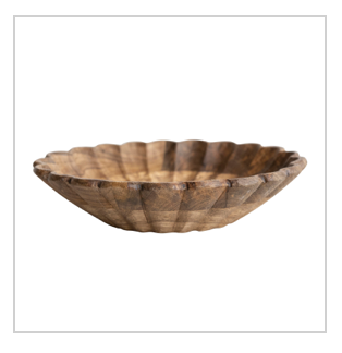 Mango Wood Scalloped Bowl, Natural