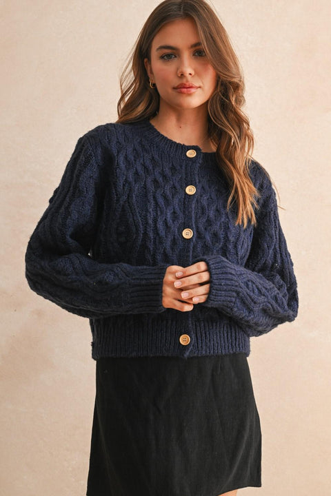 Cable Girl Button Up Cardi - Navy