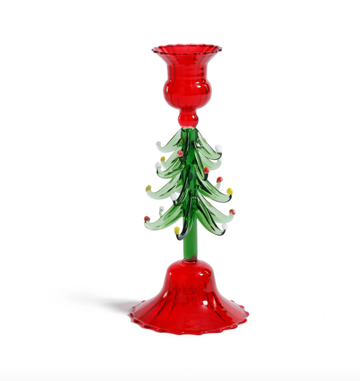 Holiday Tree Taper Holder - Red + Green - 8.25 in