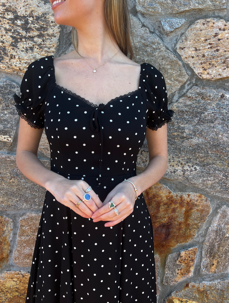 Sweet Bliss Dot Midi Dress - Black