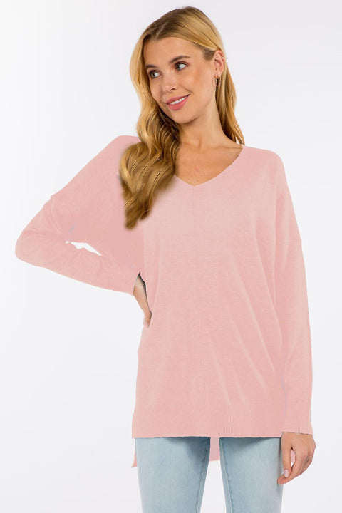 The Classic V-Neck Sweater - Heather Pink