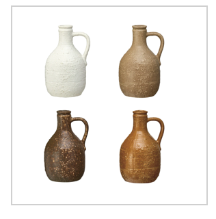 Decorative Stoneware Jug w/ Handle, 4 Colors (Each One Will Vary)