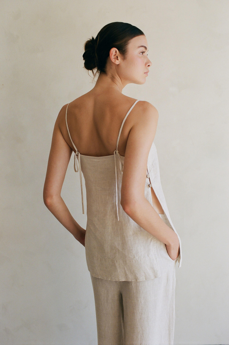 Linen Dreams Side Button Tank - Linen