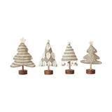 Wool Felt Christmas Tree w/ Applique, Pom Poms/Star & Wood Base, 4 Styles