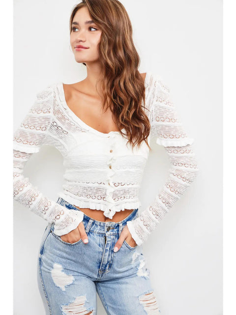 Halley Ruffle Knit Top - White