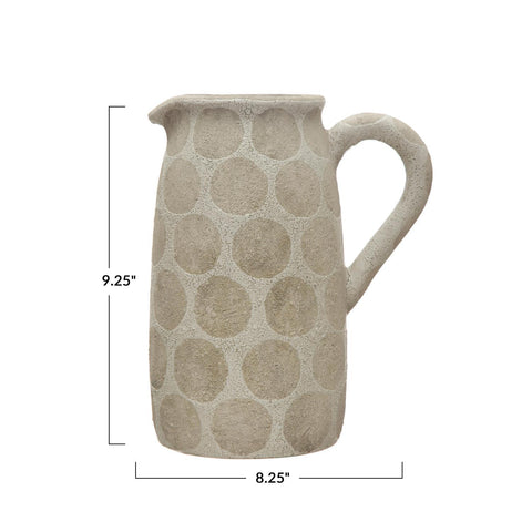 Decorative Pitcher/Vase w/ Wax Relief Dots, White & Cement Color