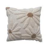 Square Cotton Slub Pillow with Tufted Flowers