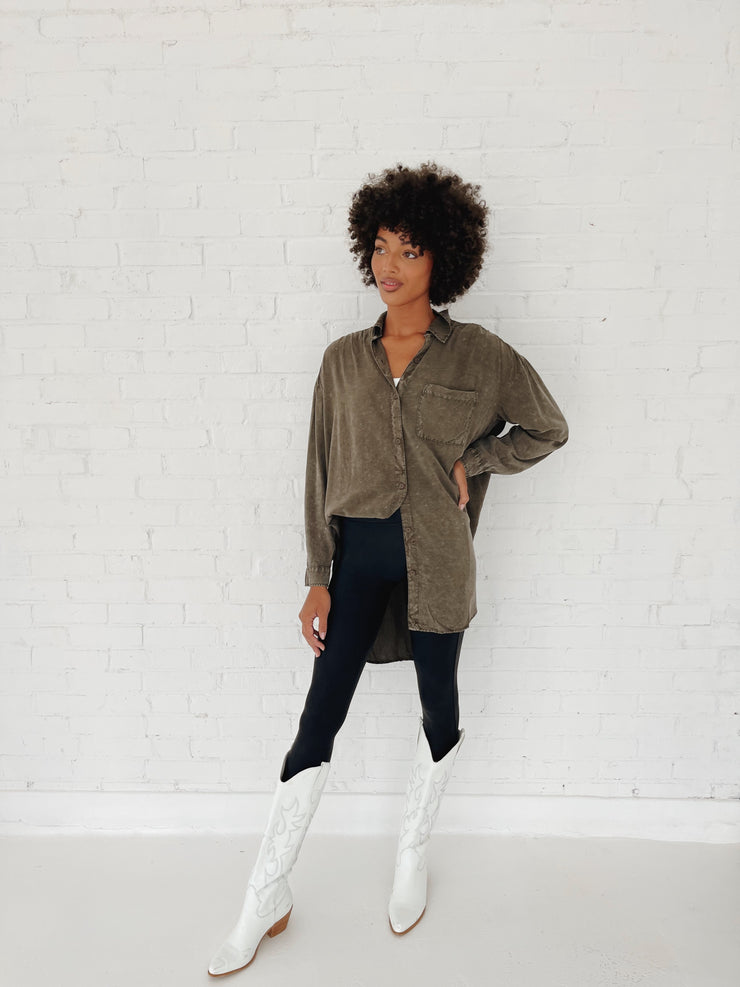 The Acid Oversized Button Down (BROWN) - ShopTheCue